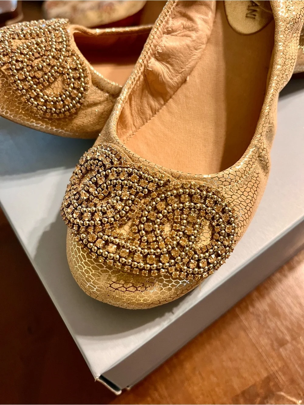 Gold Antonio Melani Embellished Women's Ballet Flats - Elegant Metallic Slip-On